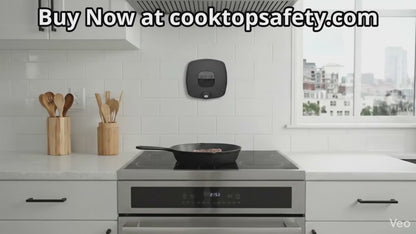 CTS Smart Kitchen Sensor demonstrating automatic stove shut-off. The device detects dangerous temperatures, unattended and geofencing alerting the user and disabling power to the cooktop for fire prevention.